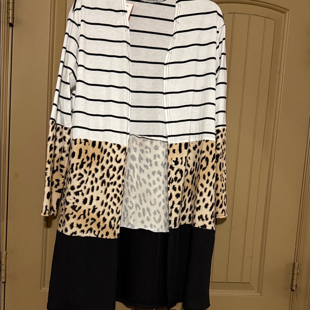 Just USA Black and White Striped Leopard Cardigan
